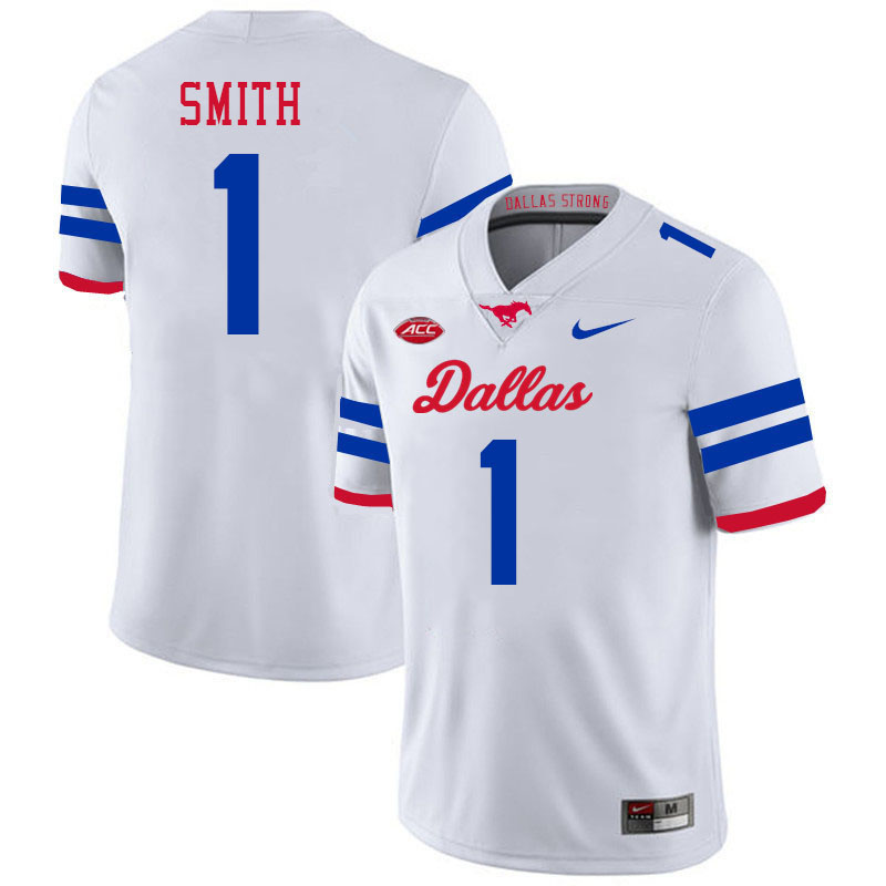 SMU Mustangs #1 Brashard Smith Jersey College Football Uniforms-Dallas White